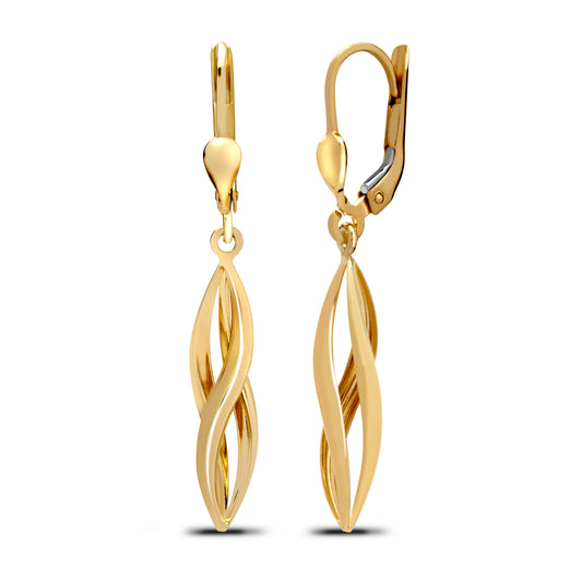 Ladies 9ct Gold  Twirl Tornado Flame Drop Earrings - JER779