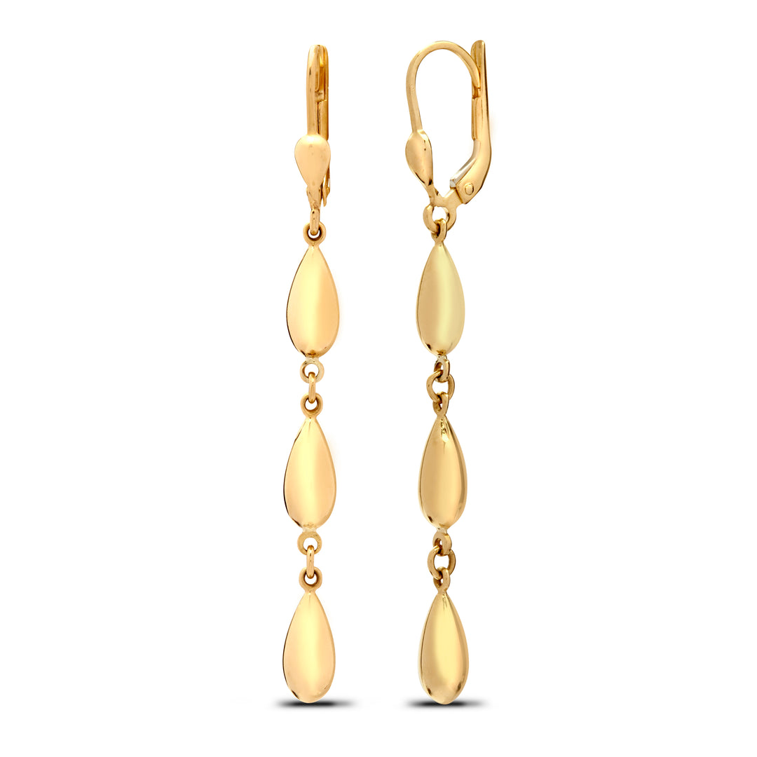 Ladies 9ct Yellow Gold  Raindrop Trilogy Drop Earrings - JER781
