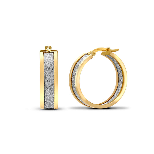 Ladies 9ct Gold  Double Sided MoonDust 6mm Hoop Earrings 23mm - JER784A