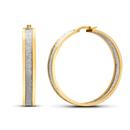 Ladies 9ct Gold  Double Sided MoonDust 6mm Hoop Earrings 43mm - JER784C