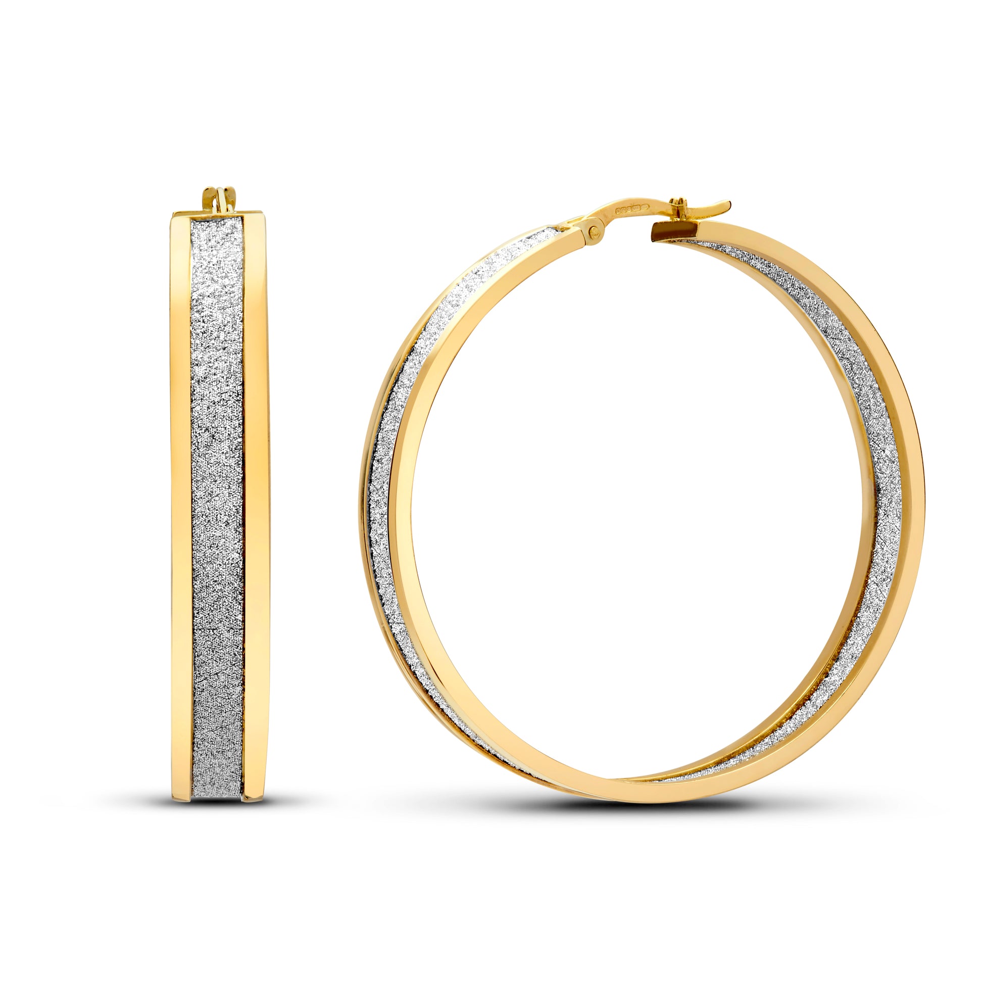 Ladies 9ct Gold  Double Sided MoonDust 6mm Hoop Earrings 43mm - JER784C