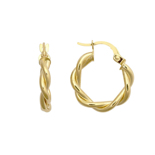 9ct Gold Plain Twisted Double Interlocked 3mm Hoop Earrings 15mm - JER785A