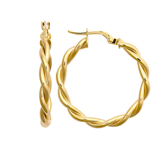 9ct Gold  Plain Twisted Double Interlocked 3mm Hoop Earrings 25mm - JER785C