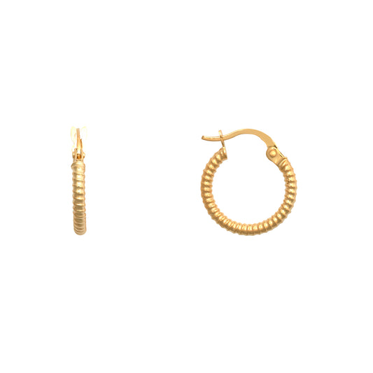 9ct Gold  Ribbed Coiled Twist 1.5mm Hoop Earrings 14mm - JER786A