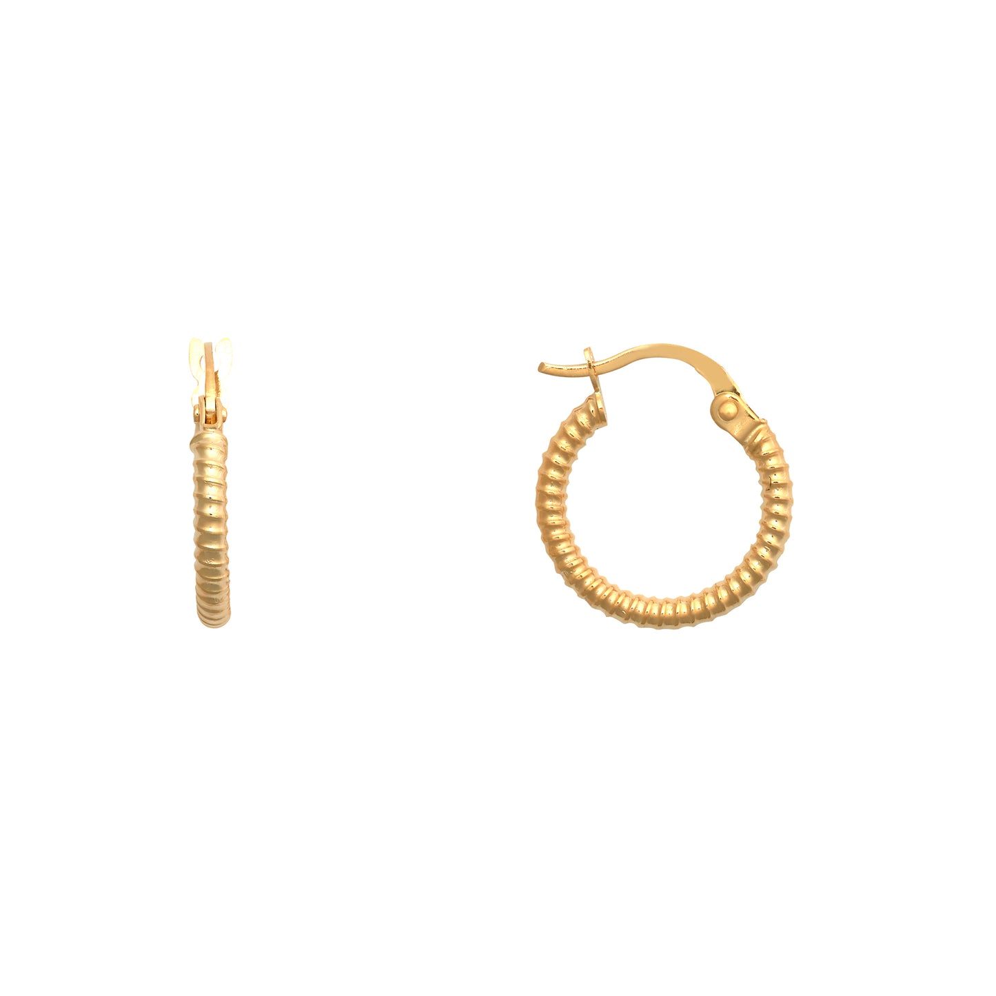 9ct Gold  Ribbed Coiled Twist 1.5mm Hoop Earrings 14mm - JER786A