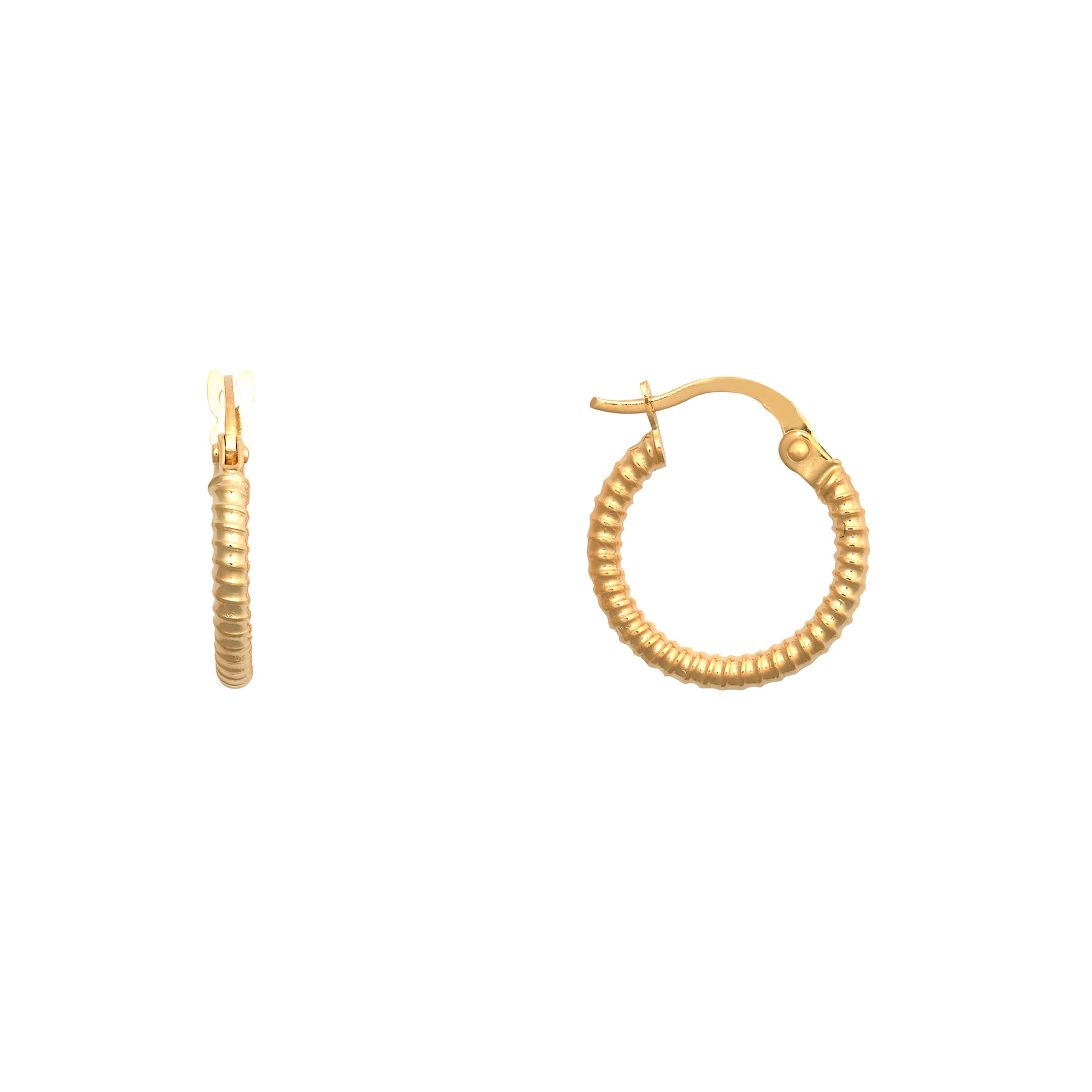 9ct Gold  Ribbed Coiled Twist 1.5mm Hoop Earrings 14mm - JER786A