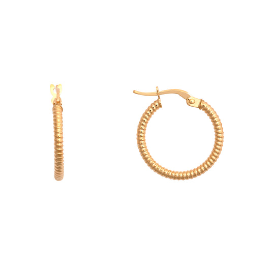 9ct Gold  Ribbed Coiled Twist 1.5mm Hoop Earrings 18mm - JER786B
