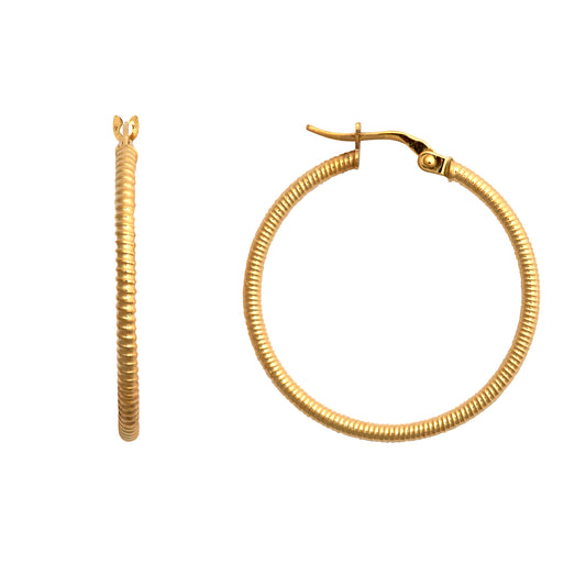 9ct Gold  Ribbed Coiled Twist 1.5mm Hoop Earrings 28mm - JER786D