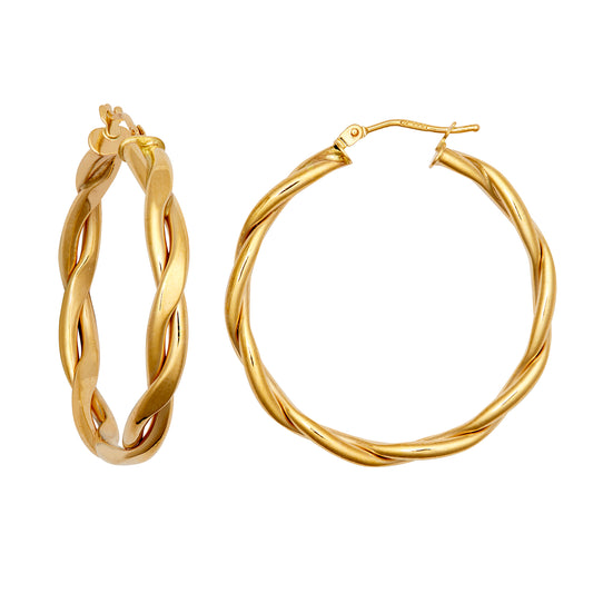 Ladies 9ct Gold  Double Tube Plait 4mm Hoop Earrings 35mm - JER788B