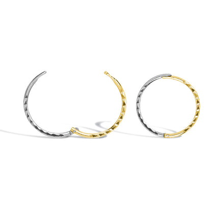 9ct 2 Colour Gold  Sparkling Hinged Sleeper 1mm Hoop Earrings 13mm - JER789A