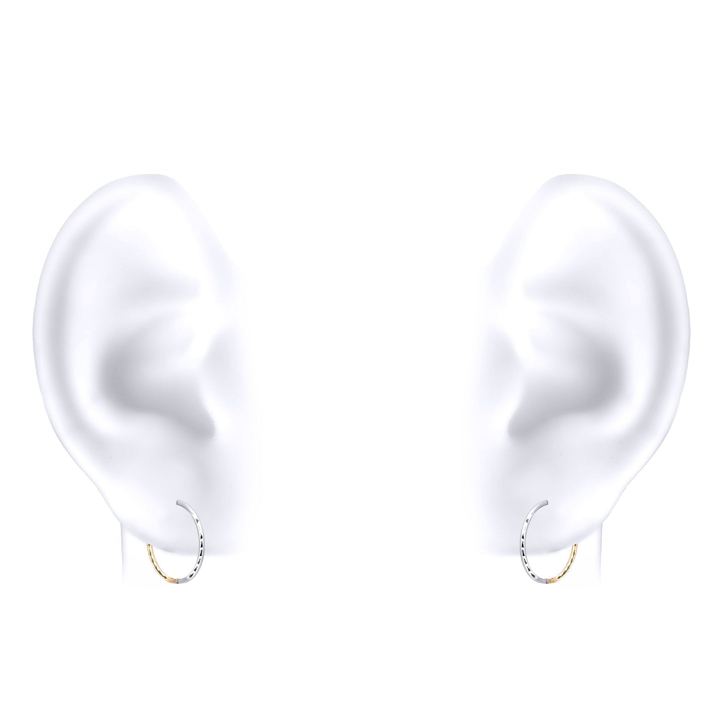 9ct 2 Colour Gold  Sparkling Hinged Sleeper 1mm Hoop Earrings 13mm - JER789A