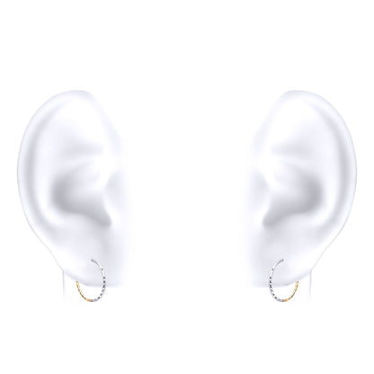 9ct 2 Colour Gold  Sparkling Hinged Sleeper 1mm Hoop Earrings 13mm - JER789A