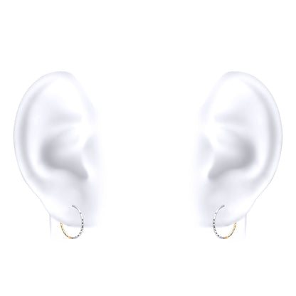 9ct 2 Colour Gold  Sparkling Hinged Sleeper 1mm Hoop Earrings 13mm - JER789A