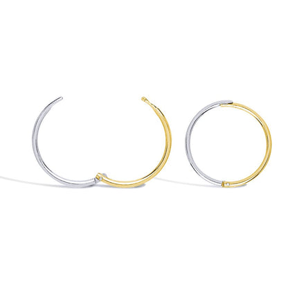 9ct 2 Colour Gold  Sparkling Hinged Sleeper 1mm Hoop Earrings 13mm - JER789A