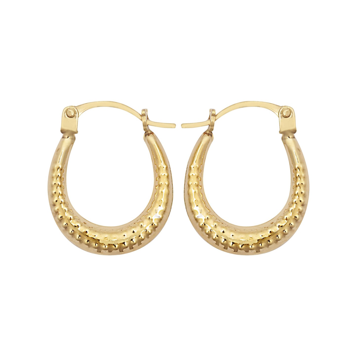 9ct Gold  Beaded Ribbed Crescent Moon Creole Earrings - JER793