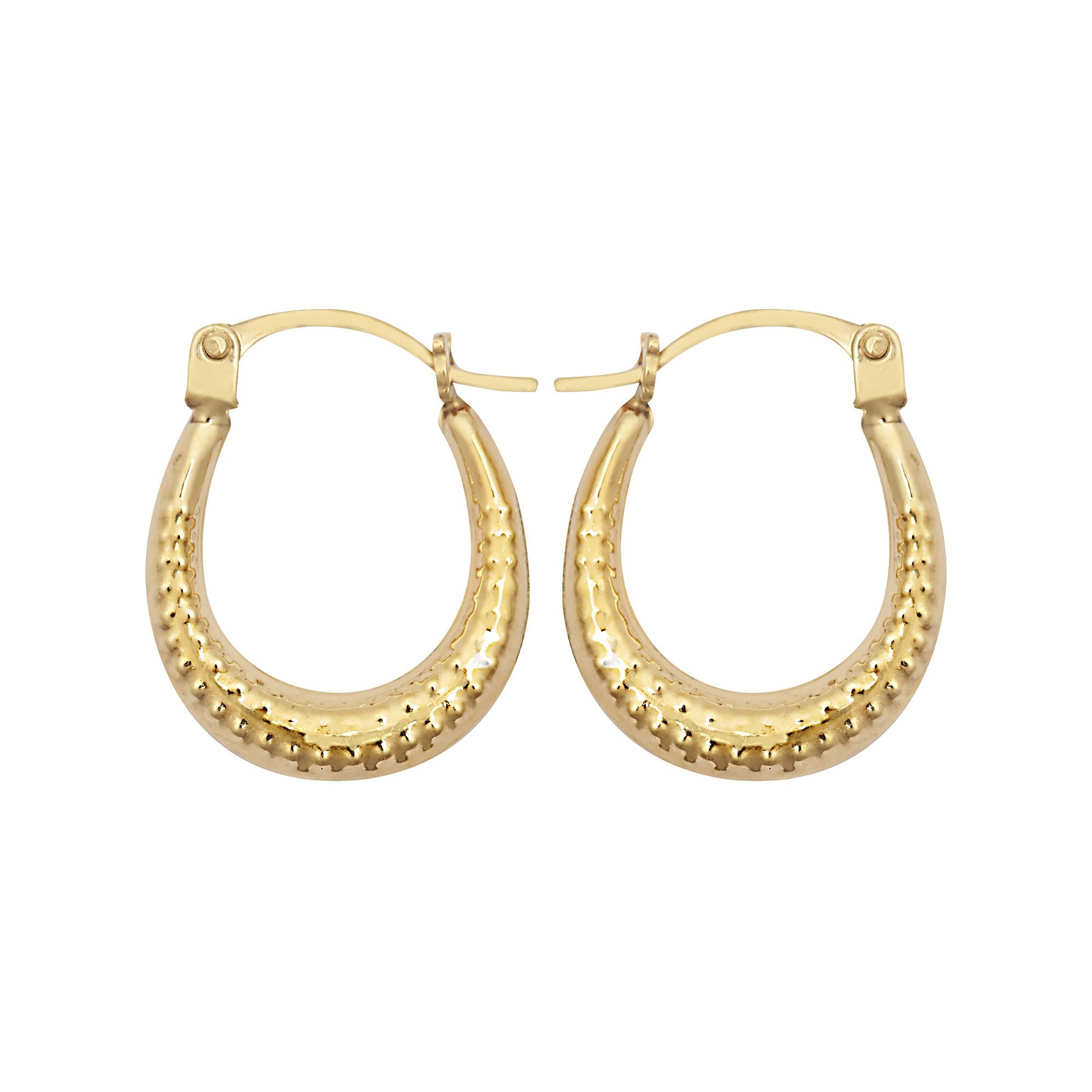 9ct Gold  Beaded Ribbed Crescent Moon Creole Earrings - JER793