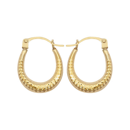 9ct Gold  Beaded Ribbed Crescent Moon Creole Earrings - JER793