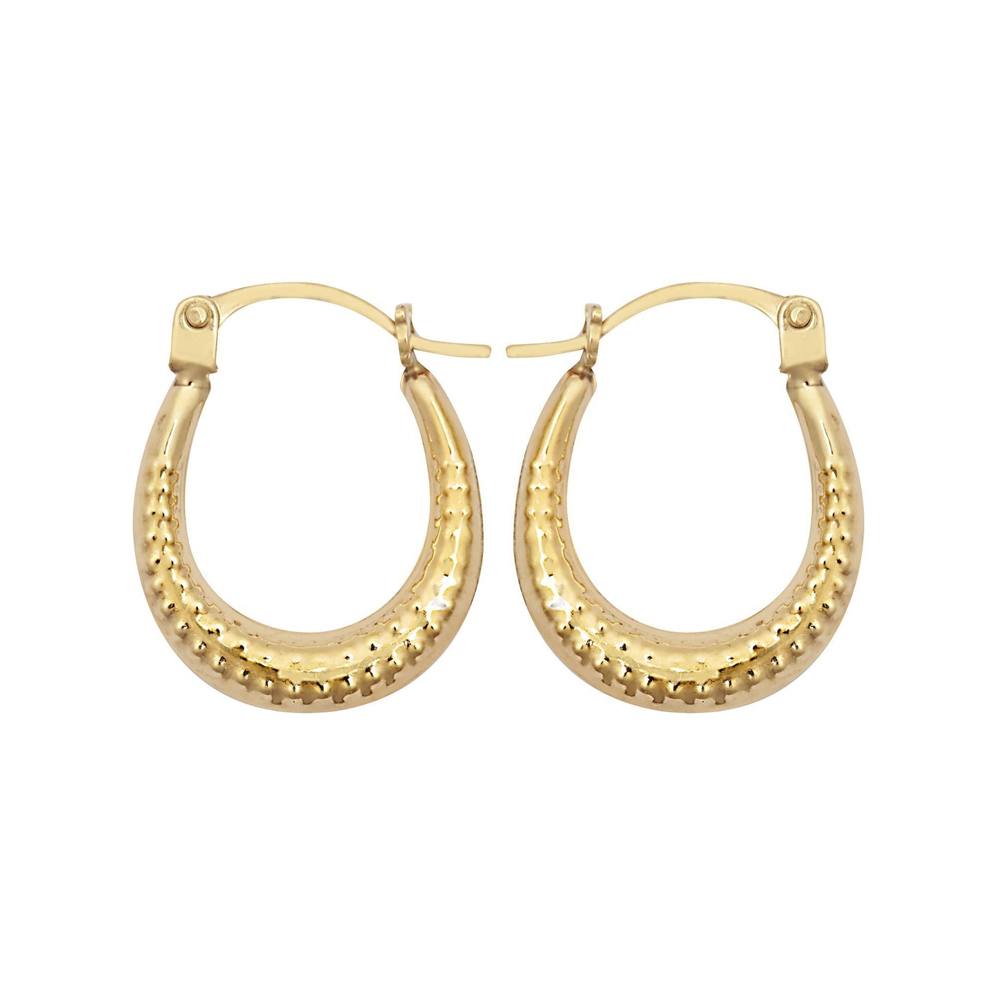 9ct Gold  Beaded Ribbed Crescent Moon Creole Earrings - JER793
