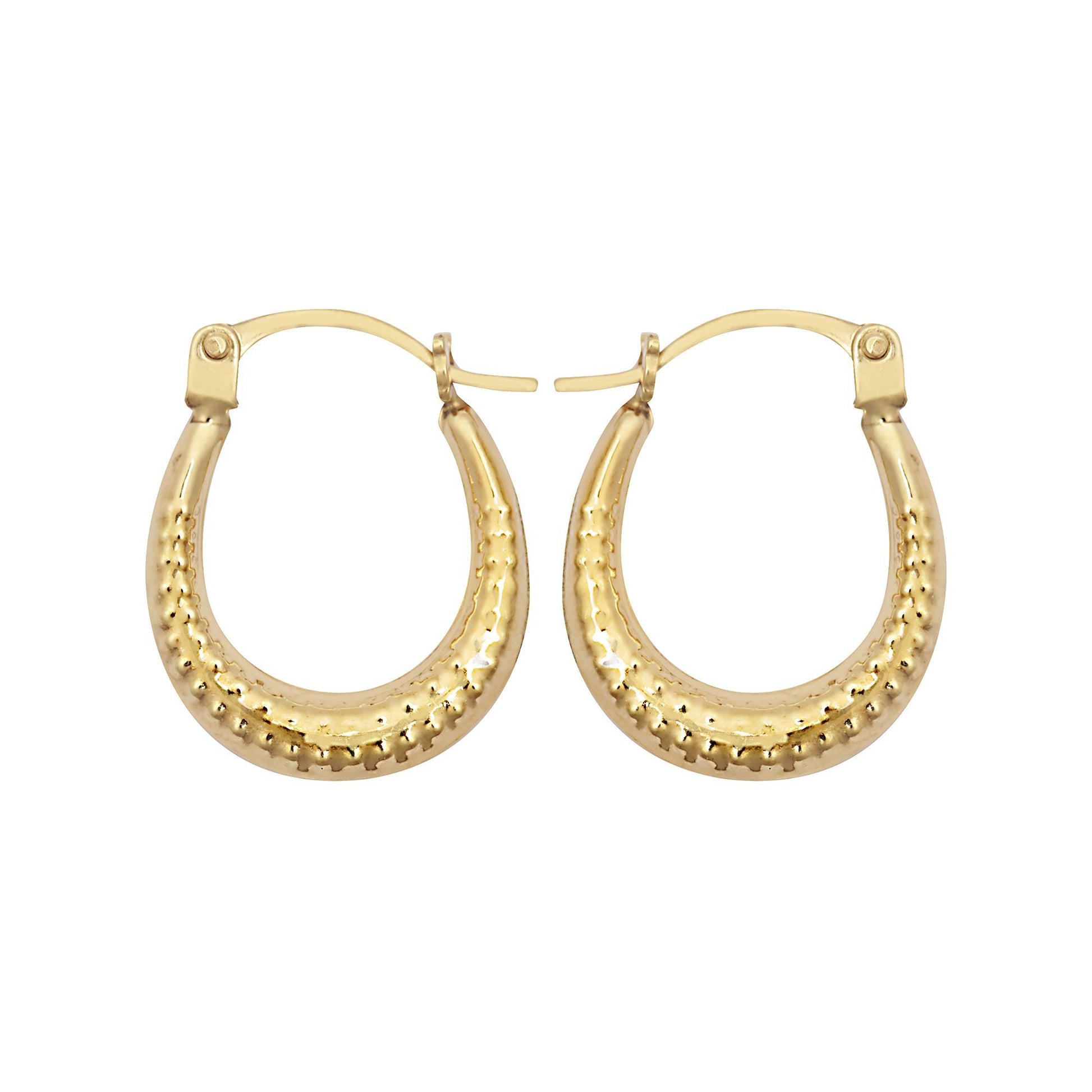 9ct Gold  Beaded Ribbed Crescent Moon Creole Earrings - JER793