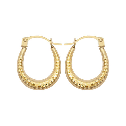 9ct Gold  Beaded Ribbed Crescent Moon Creole Earrings - JER793