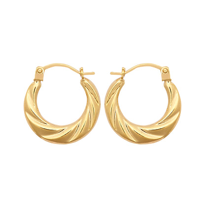 Ladies 9ct Gold  Twisted Silk Crescent Moon Creole Earrings - JER795