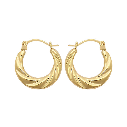 Ladies 9ct Gold  Twisted Croissant Crescent Moon Creole Earrings - JER795