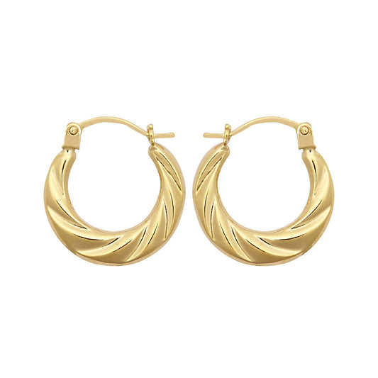 Ladies 9ct Gold  Twisted Croissant Crescent Moon Creole Earrings - JER795