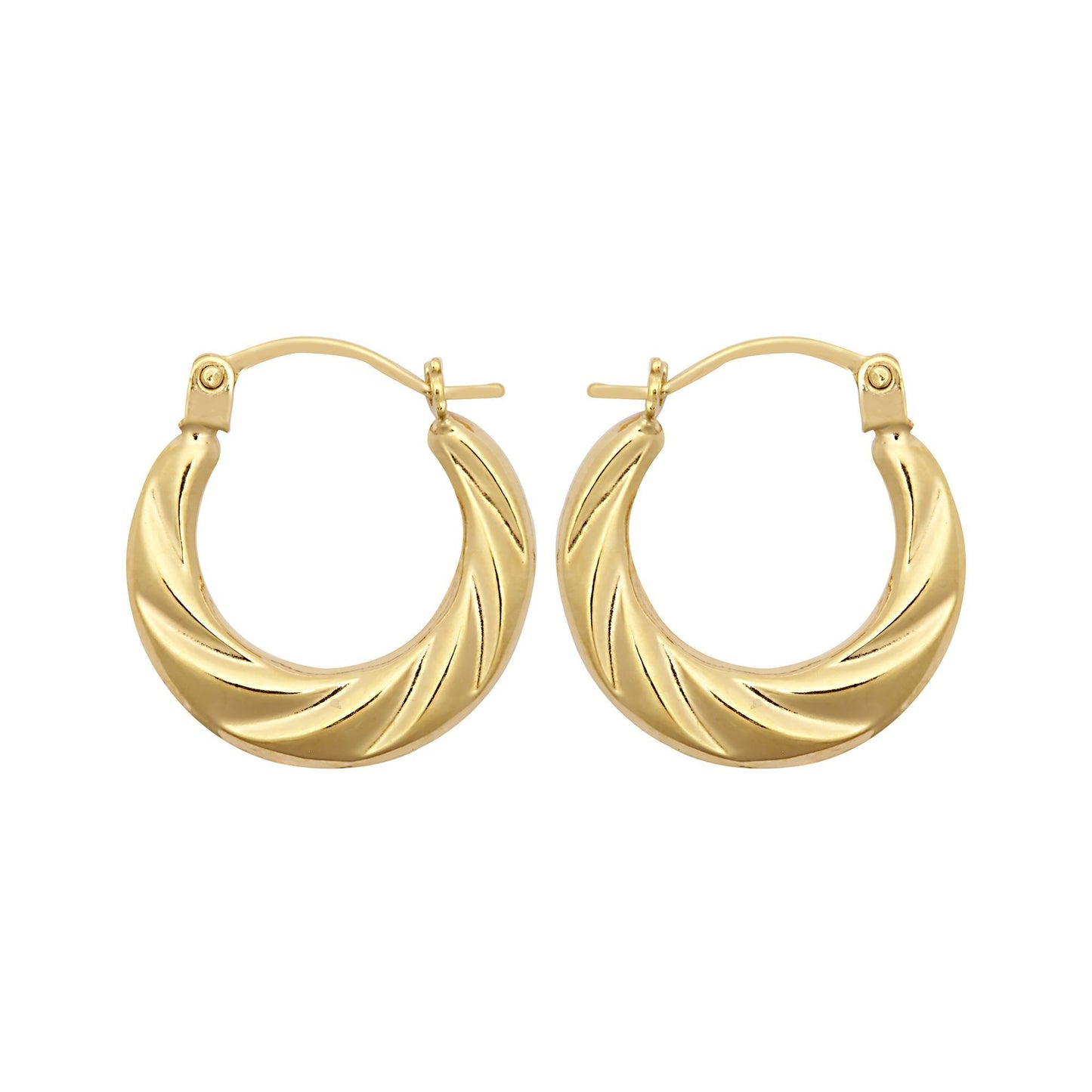 Ladies 9ct Gold  Twisted Croissant Crescent Moon Creole Earrings - JER795