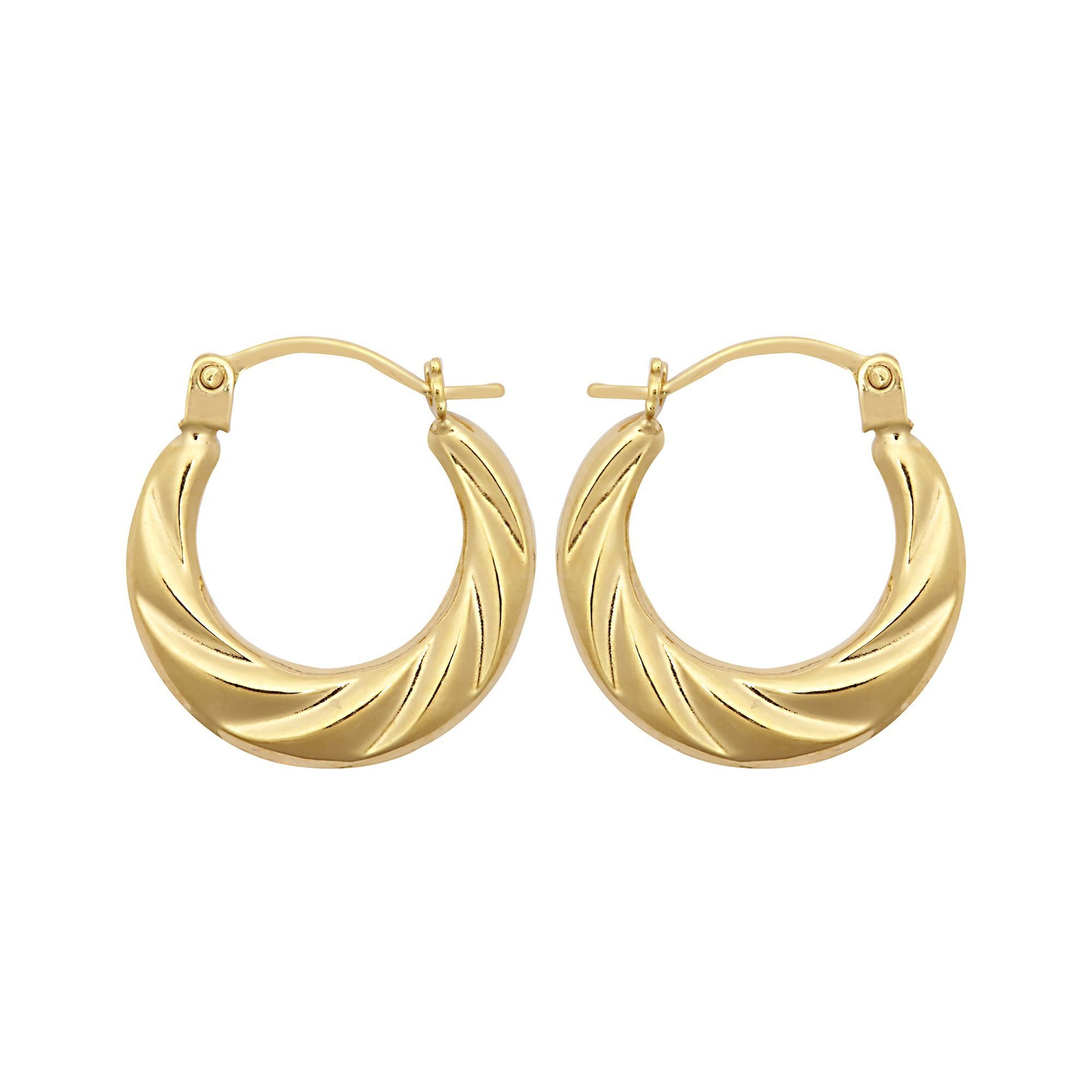 Ladies 9ct Gold  Twisted Croissant Crescent Moon Creole Earrings - JER795