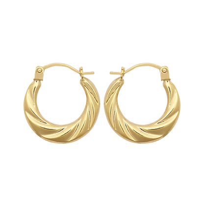 Ladies 9ct Gold  Twisted Croissant Crescent Moon Creole Earrings - JER795