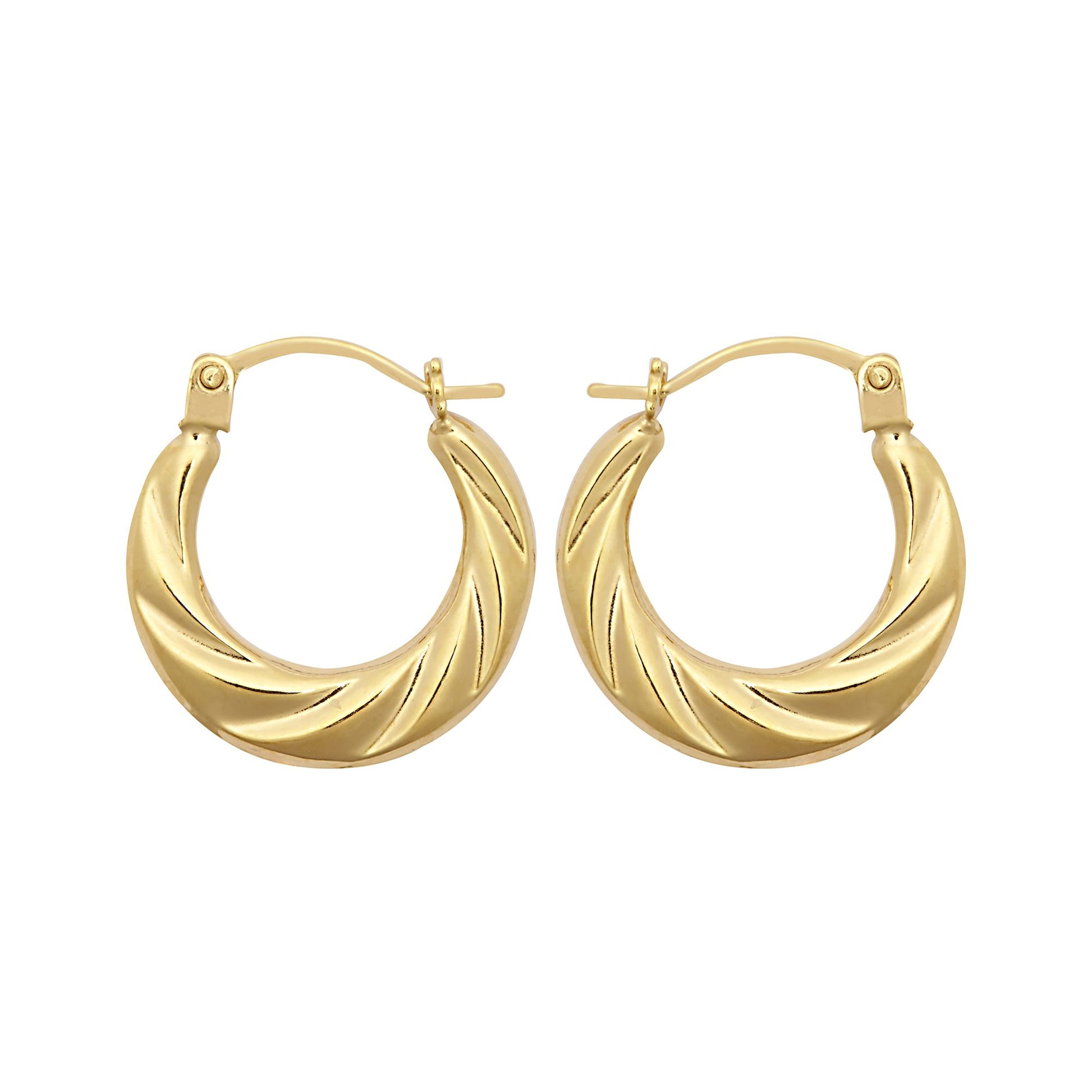 Ladies 9ct Gold  Twisted Croissant Crescent Moon Creole Earrings - JER795