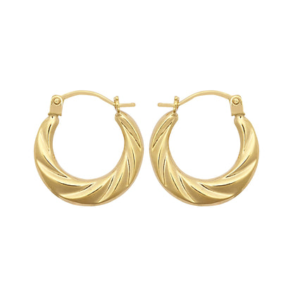 Ladies 9ct Gold  Twisted Croissant Crescent Moon Creole Earrings - JER795