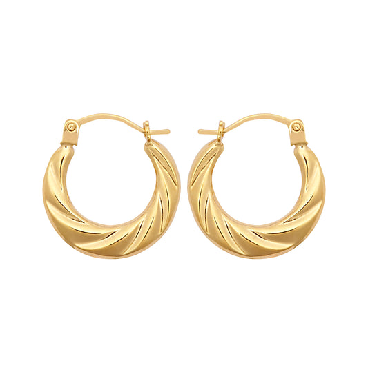 Ladies 9ct Gold  Twisted Croissant Crescent Moon Creole Earrings - JER795