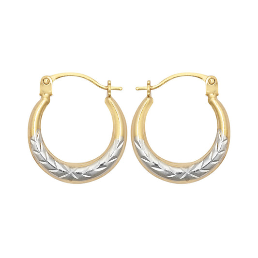 9ct 2-Colour Gold  Olive Branch Crescent Moon Creole Earrings - JER796