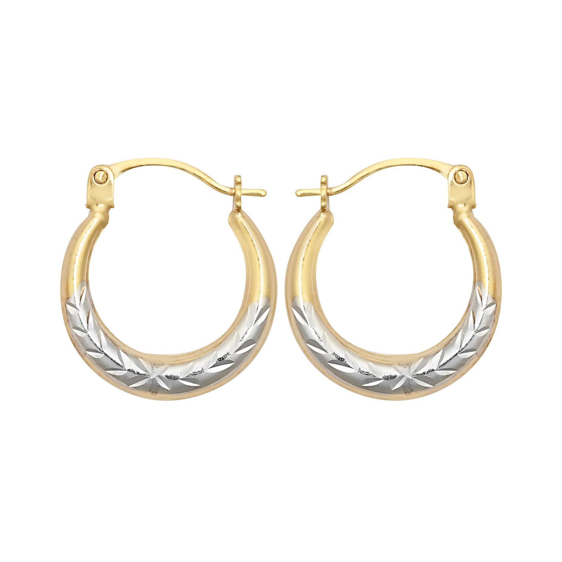 9ct 2-Colour Gold  Olive Branch Crescent Moon Creole Earrings - JER796