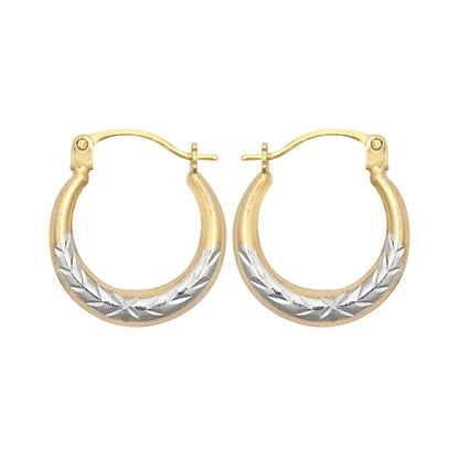 9ct 2-Colour Gold  Olive Branch Crescent Moon Creole Earrings - JER796