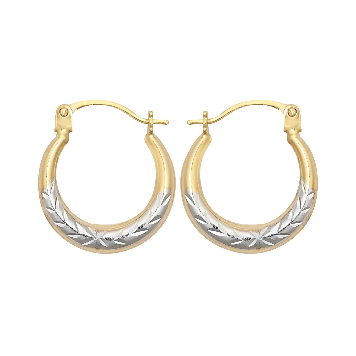 9ct 2-Colour Gold  Olive Branch Crescent Moon Creole Earrings - JER796