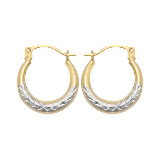 9ct 2-Colour Gold  Olive Branch Crescent Moon Creole Earrings - JER796