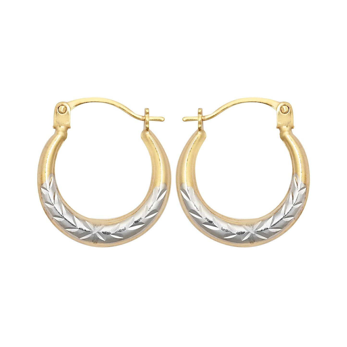 9ct 2-Colour Gold  Olive Branch Crescent Moon Creole Earrings - JER796