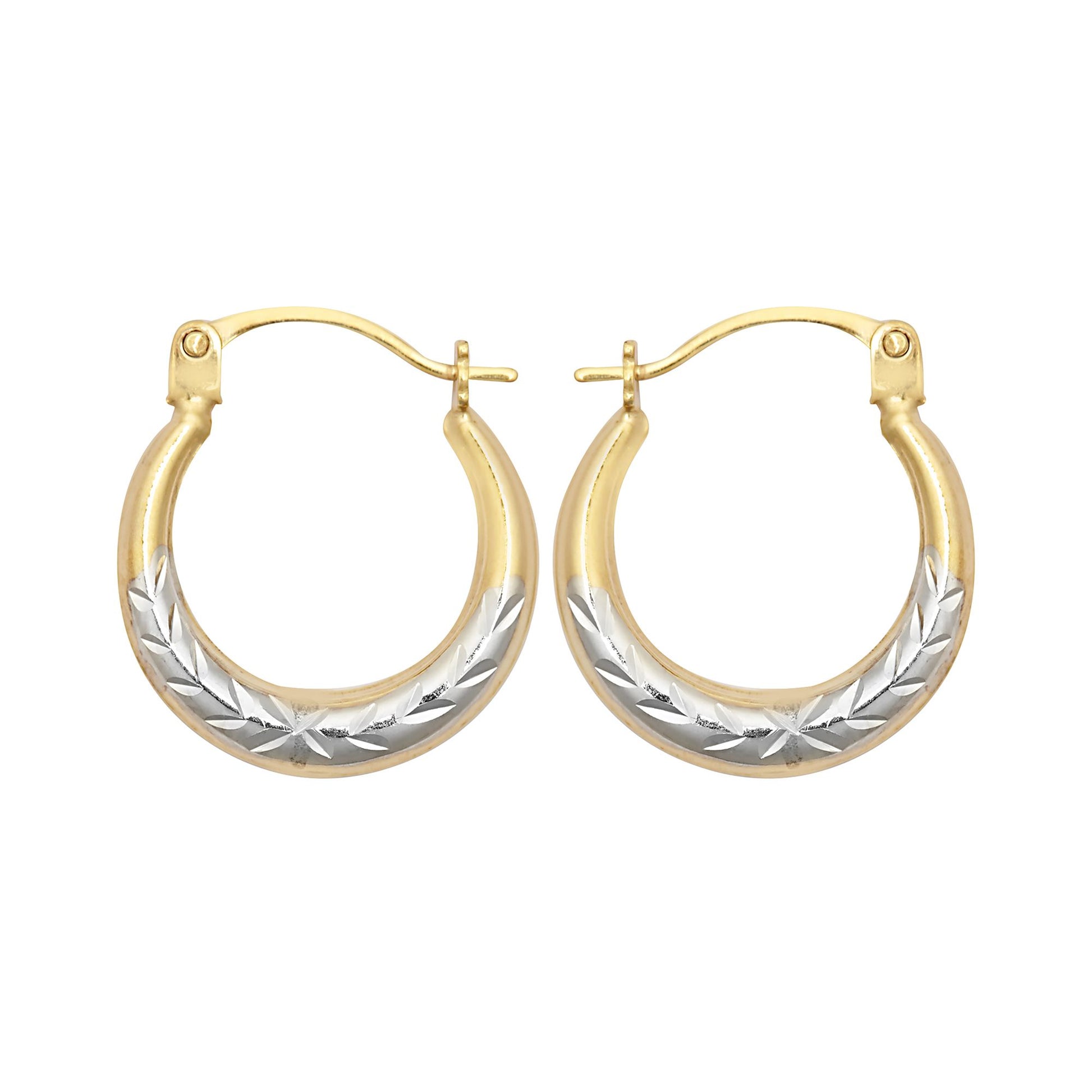 9ct 2-Colour Gold  Olive Branch Crescent Moon Creole Earrings - JER796