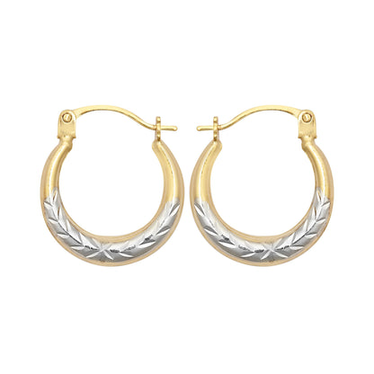 9ct 2-Colour Gold  Olive Branch Crescent Moon Creole Earrings - JER796