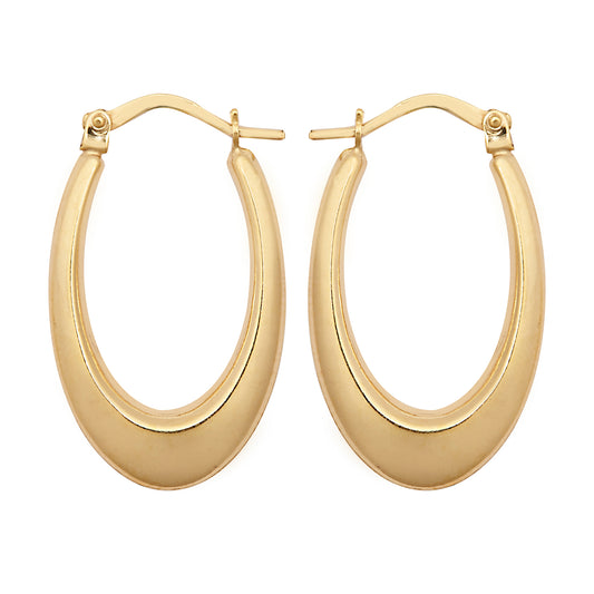 9ct Gold  Elongated Crescent Liquid Drop Creole Earrings - JER797