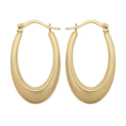 9ct Gold  Elongated Crescent Liquid Drop Creole Earrings - JER797
