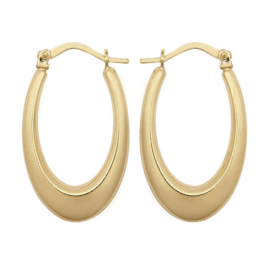 9ct Gold  Elongated Crescent Liquid Drop Creole Earrings - JER797