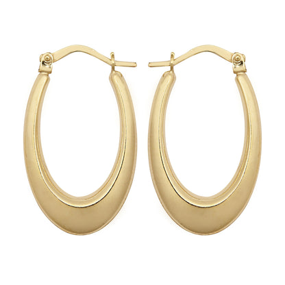 9ct Gold  Elongated Crescent Liquid Drop Creole Earrings - JER797