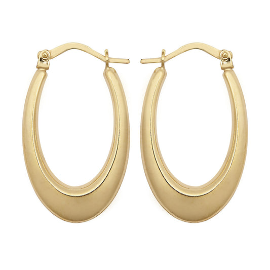 9ct Gold  Elongated Crescent Liquid Drop Creole Earrings - JER797