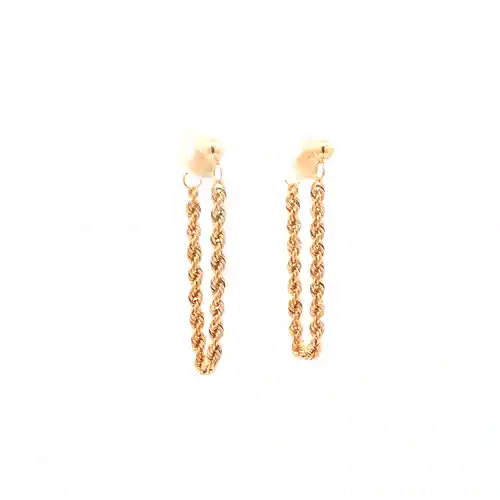 9ct Gold  Ball & Rope Chain Drop Earrings, 32mm - JER798