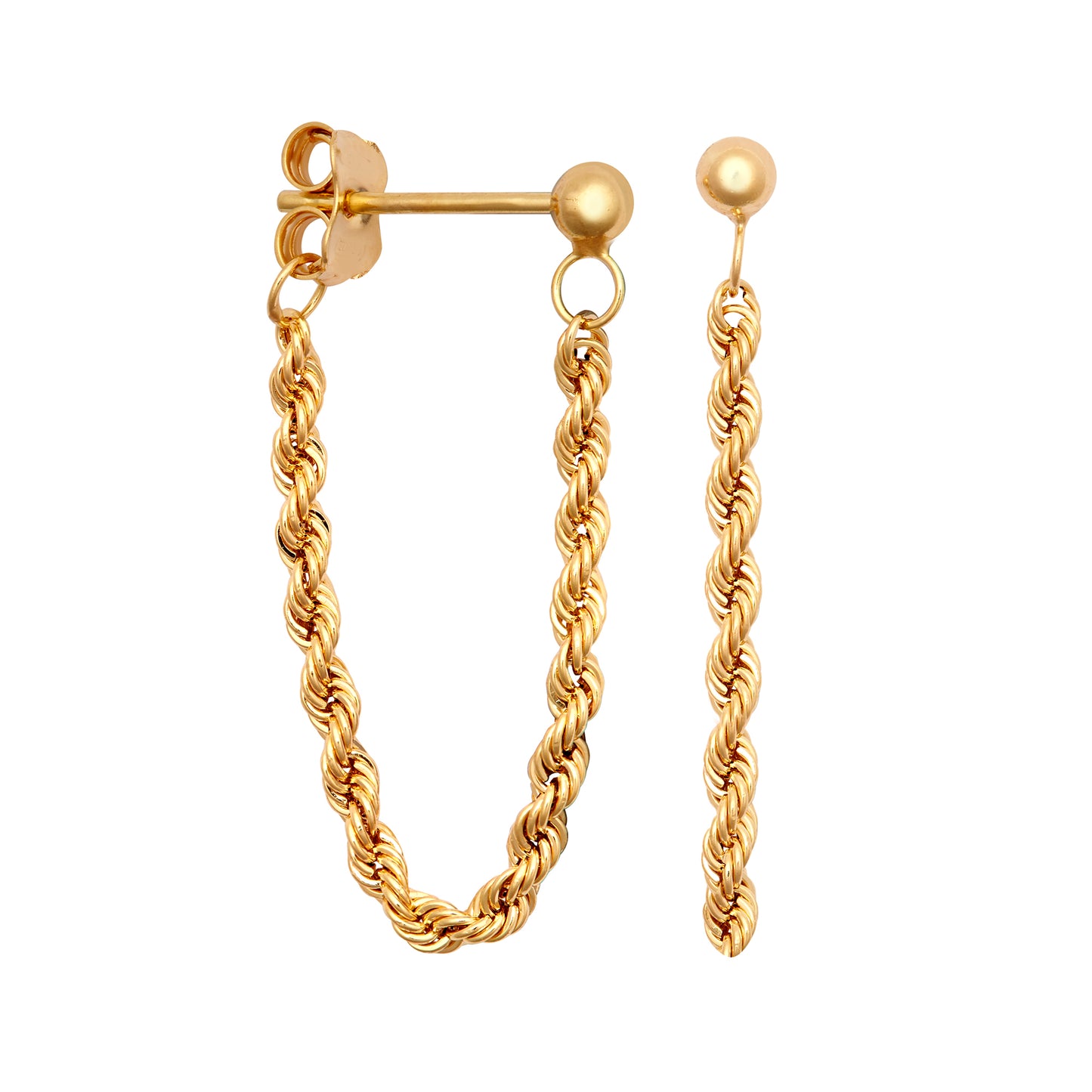 9ct Gold  Ball & Rope Chain Drop Earrings, 32mm - JER798