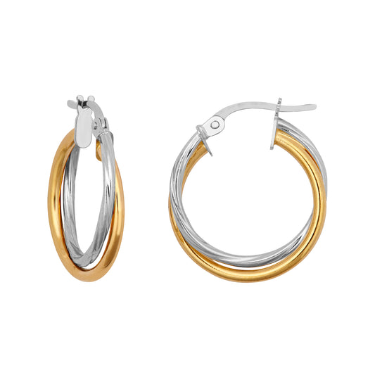 9ct 2-Colour Gold  Plain Twisted Double 1.5mm Hoop Earrings 21mm - JER799A