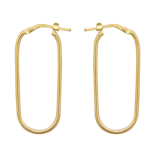 9ct Gold  Paperclip Pill Oval 1mm Drop Earrings, 35mm - JER802